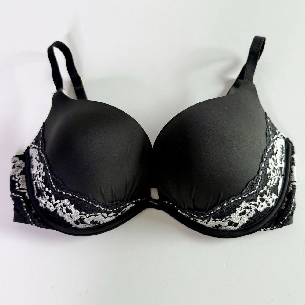 VICTORIA’S SECRET Fabulous Push-Up Bra Black w/White Floral Lace 34D Very Sexy
